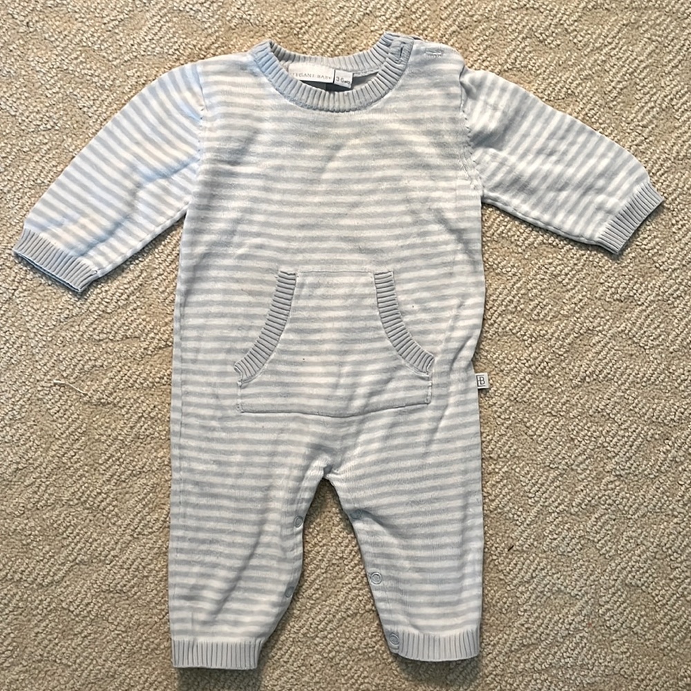 Light Blue and White Striped Knit Onesie